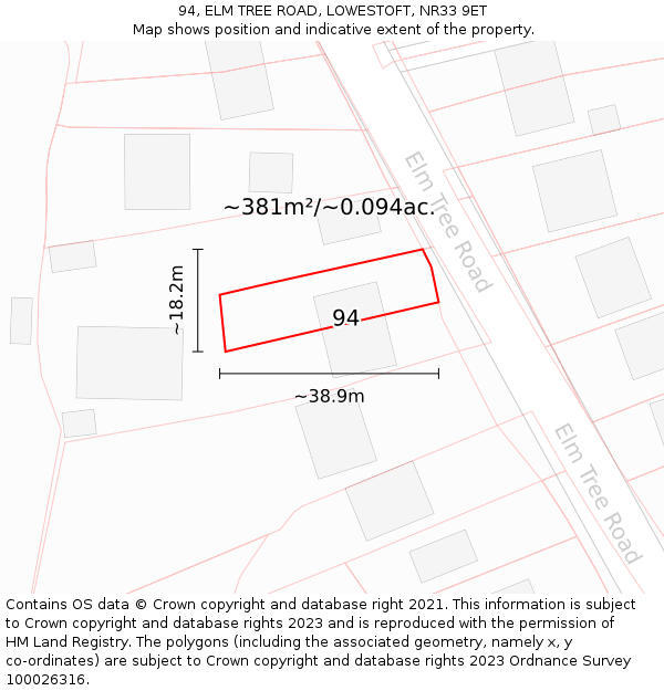 94, ELM TREE ROAD, LOWESTOFT, NR33 9ET: Plot and title map