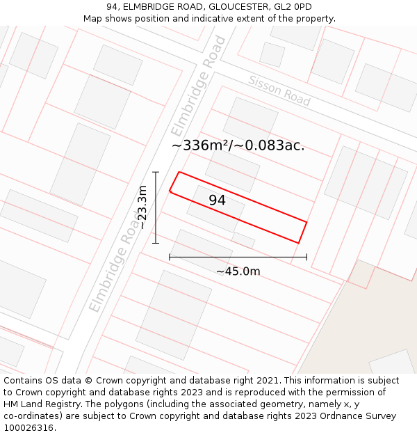 94, ELMBRIDGE ROAD, GLOUCESTER, GL2 0PD: Plot and title map