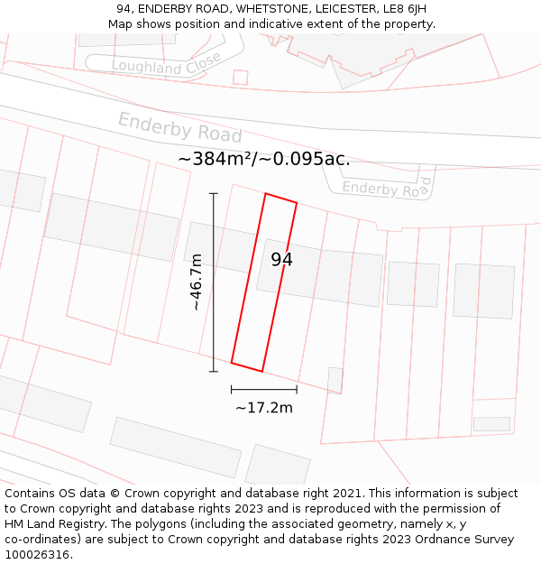 94, ENDERBY ROAD, WHETSTONE, LEICESTER, LE8 6JH: Plot and title map