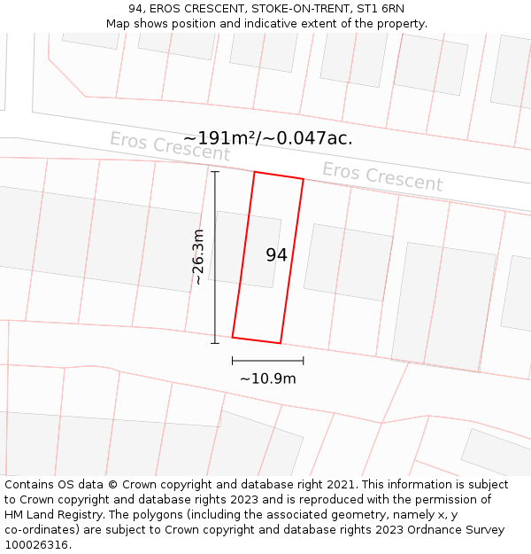 94, EROS CRESCENT, STOKE-ON-TRENT, ST1 6RN: Plot and title map