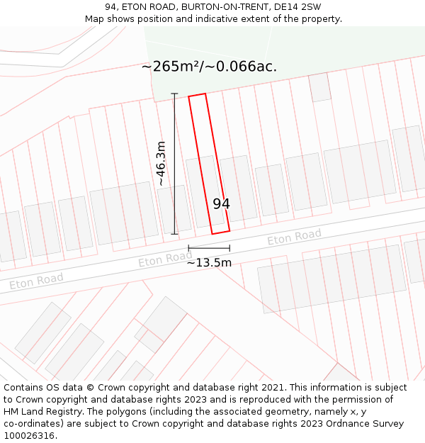 94, ETON ROAD, BURTON-ON-TRENT, DE14 2SW: Plot and title map