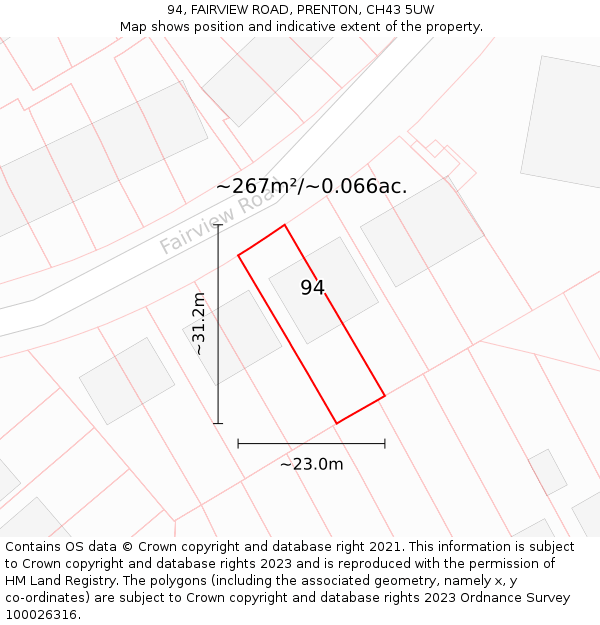 94, FAIRVIEW ROAD, PRENTON, CH43 5UW: Plot and title map