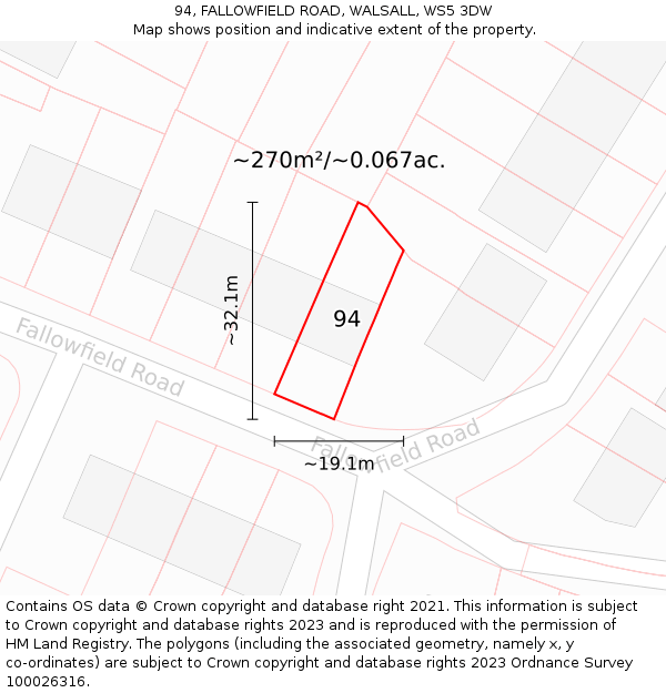 94, FALLOWFIELD ROAD, WALSALL, WS5 3DW: Plot and title map