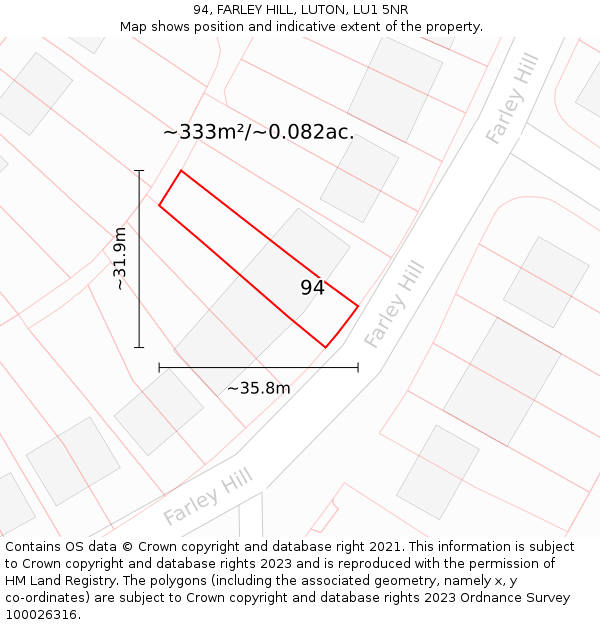 94, FARLEY HILL, LUTON, LU1 5NR: Plot and title map