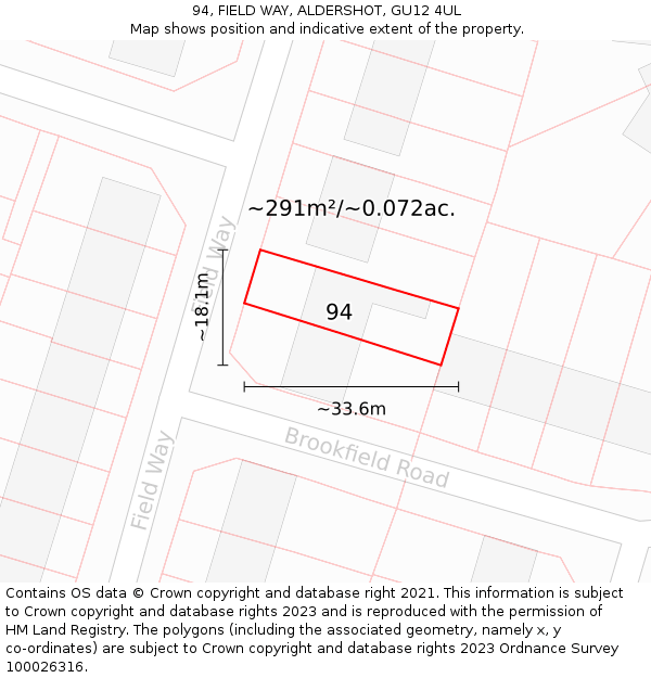 94, FIELD WAY, ALDERSHOT, GU12 4UL: Plot and title map