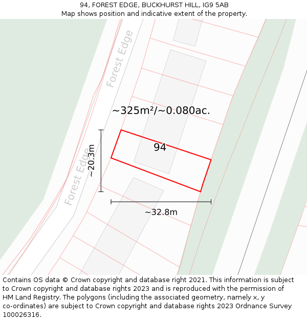 94, FOREST EDGE, BUCKHURST HILL, IG9 5AB: Plot and title map
