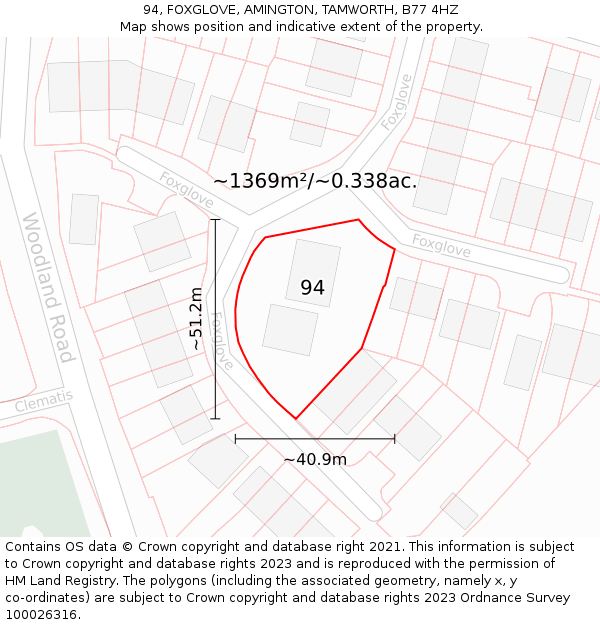 94, FOXGLOVE, AMINGTON, TAMWORTH, B77 4HZ: Plot and title map