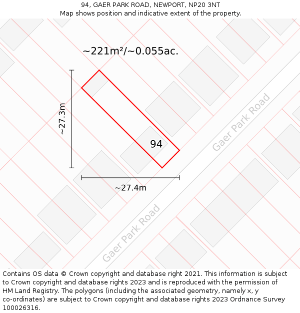 94, GAER PARK ROAD, NEWPORT, NP20 3NT: Plot and title map