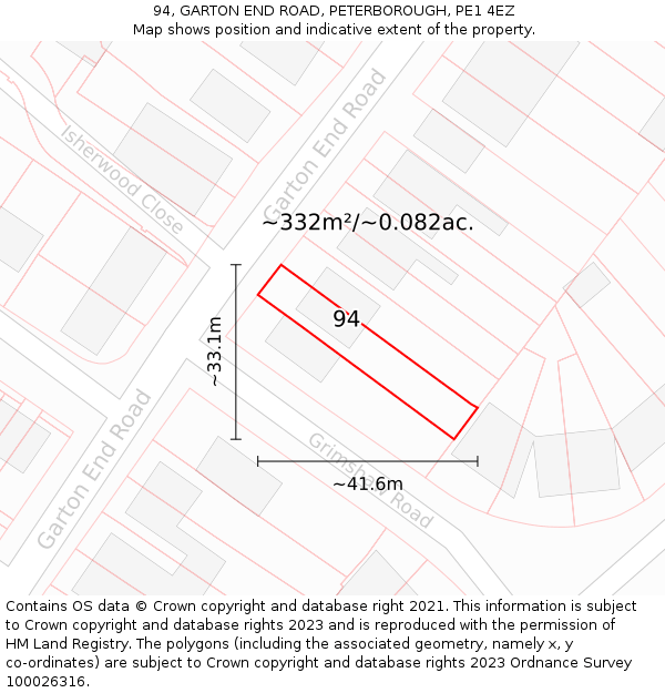 94, GARTON END ROAD, PETERBOROUGH, PE1 4EZ: Plot and title map