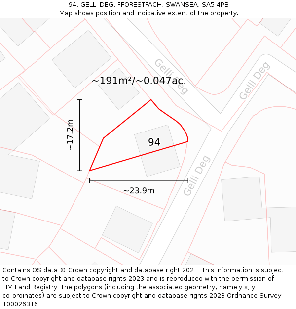 94, GELLI DEG, FFORESTFACH, SWANSEA, SA5 4PB: Plot and title map