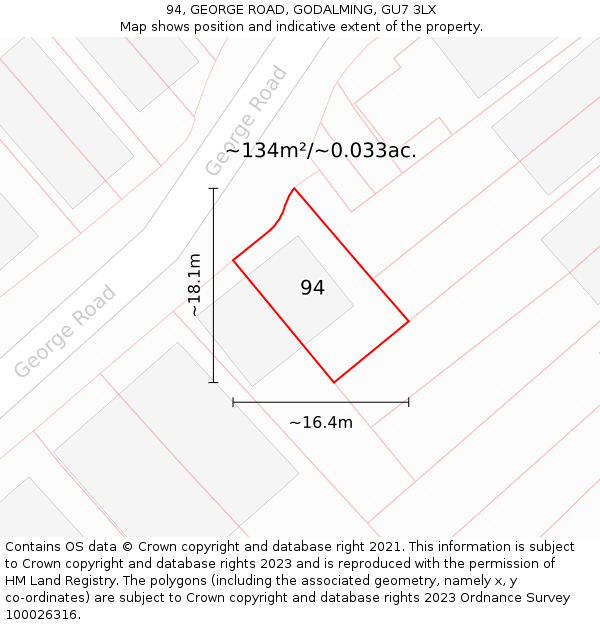 94, GEORGE ROAD, GODALMING, GU7 3LX: Plot and title map