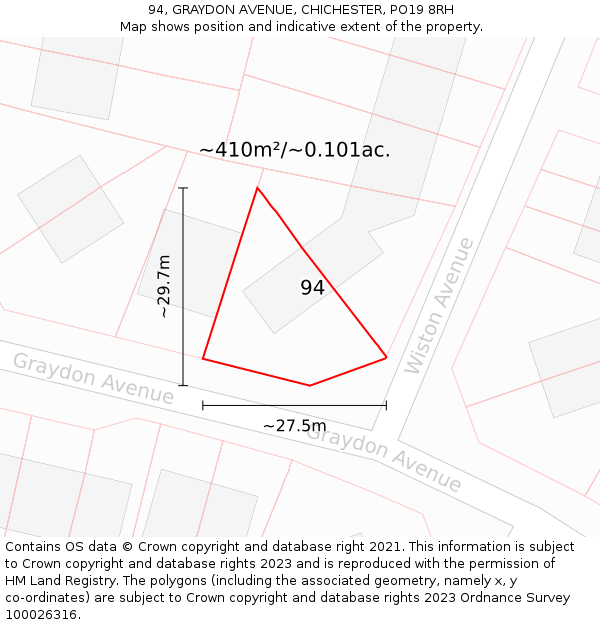 94, GRAYDON AVENUE, CHICHESTER, PO19 8RH: Plot and title map