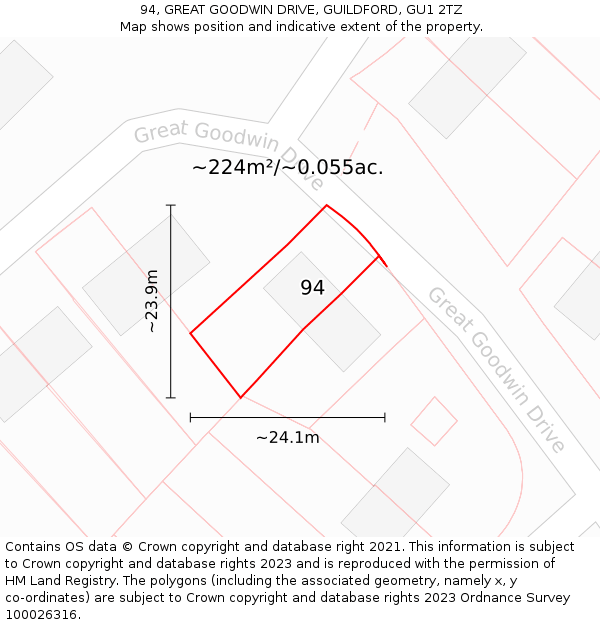 94, GREAT GOODWIN DRIVE, GUILDFORD, GU1 2TZ: Plot and title map