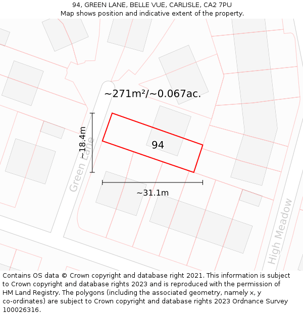 94, GREEN LANE, BELLE VUE, CARLISLE, CA2 7PU: Plot and title map