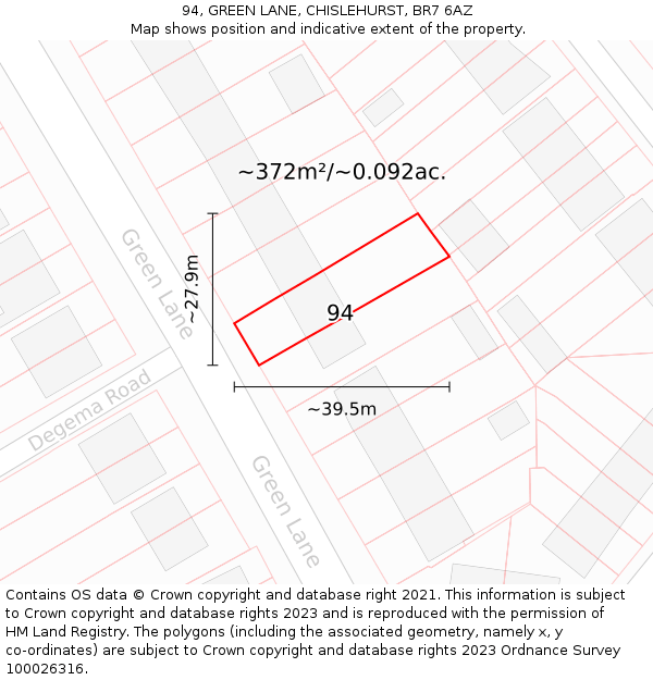 94, GREEN LANE, CHISLEHURST, BR7 6AZ: Plot and title map