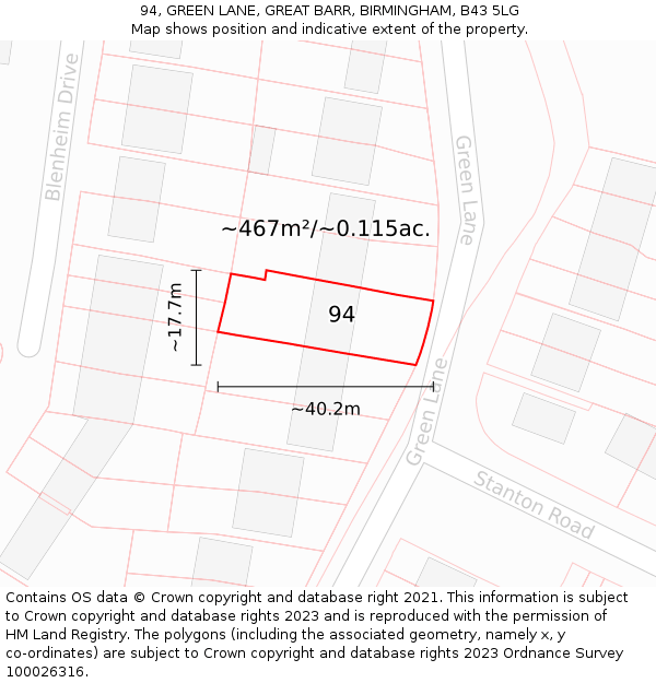 94, GREEN LANE, GREAT BARR, BIRMINGHAM, B43 5LG: Plot and title map