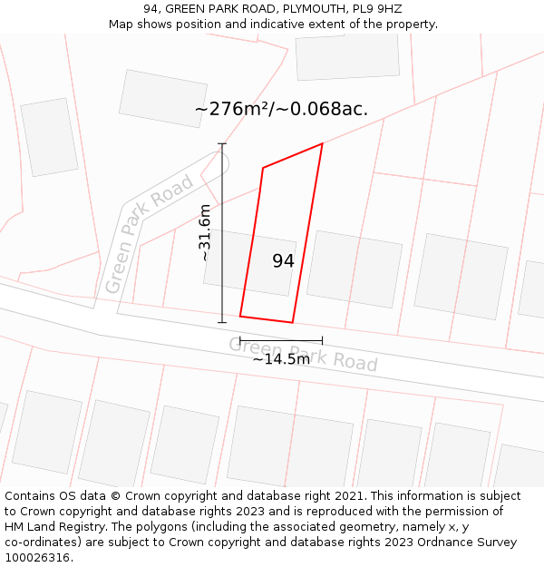 94, GREEN PARK ROAD, PLYMOUTH, PL9 9HZ: Plot and title map