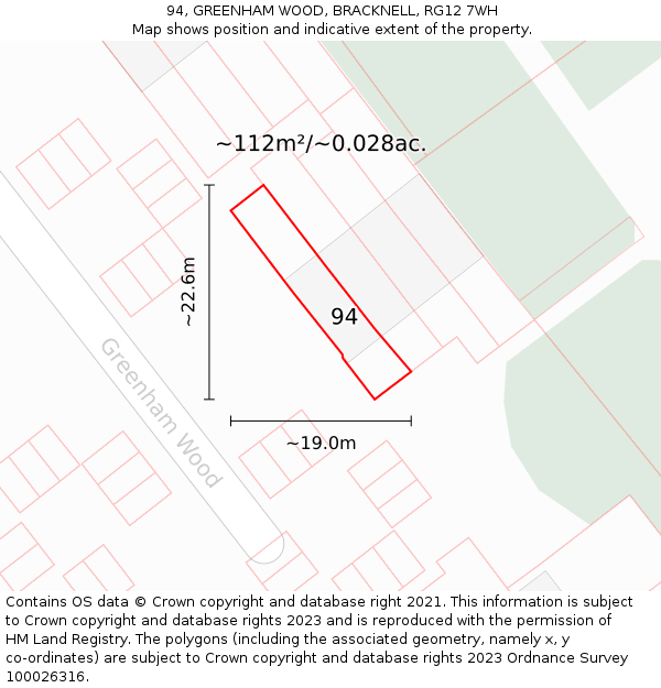 94, GREENHAM WOOD, BRACKNELL, RG12 7WH: Plot and title map
