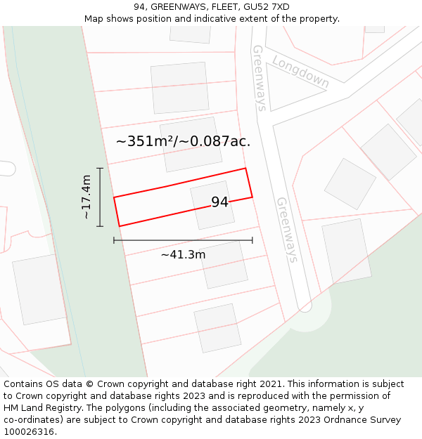 94, GREENWAYS, FLEET, GU52 7XD: Plot and title map