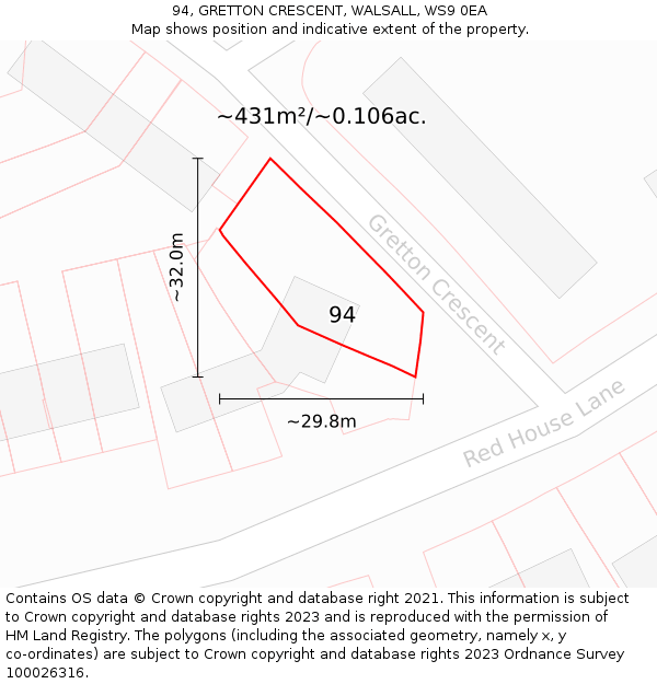 94, GRETTON CRESCENT, WALSALL, WS9 0EA: Plot and title map