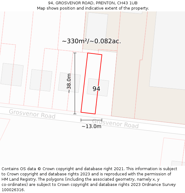 94, GROSVENOR ROAD, PRENTON, CH43 1UB: Plot and title map