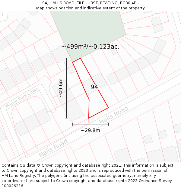 94, HALLS ROAD, TILEHURST, READING, RG30 4PU: Plot and title map