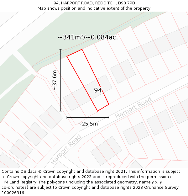 94, HARPORT ROAD, REDDITCH, B98 7PB: Plot and title map
