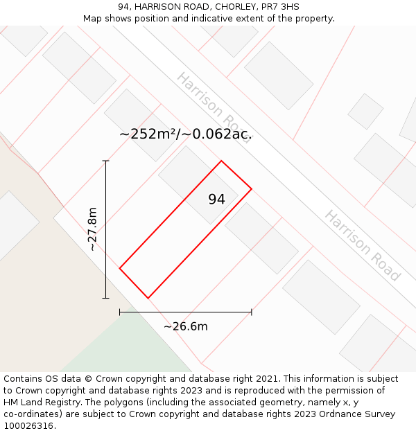 94, HARRISON ROAD, CHORLEY, PR7 3HS: Plot and title map