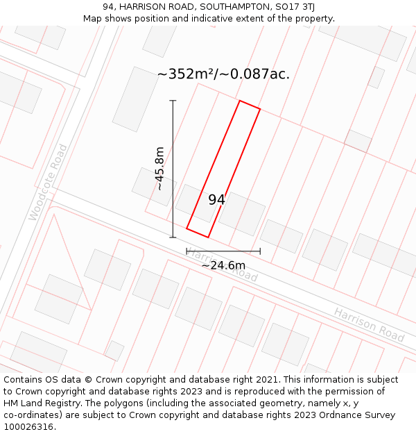 94, HARRISON ROAD, SOUTHAMPTON, SO17 3TJ: Plot and title map
