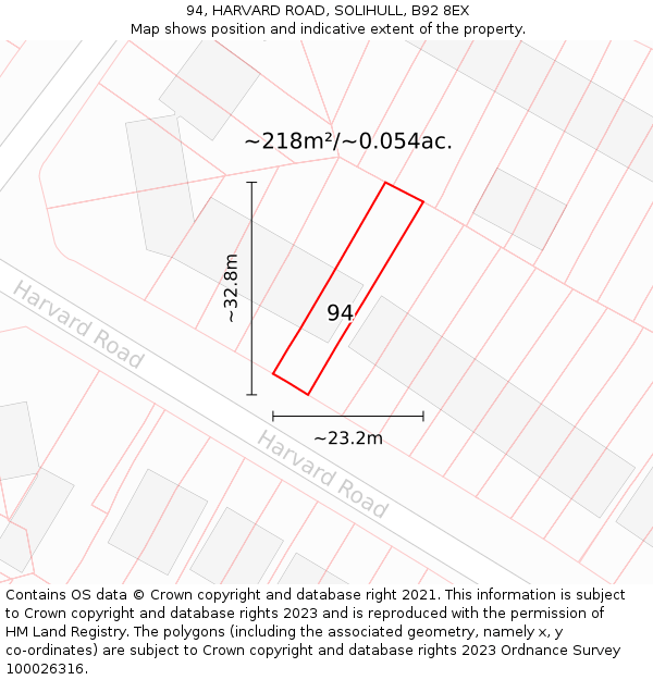 94, HARVARD ROAD, SOLIHULL, B92 8EX: Plot and title map