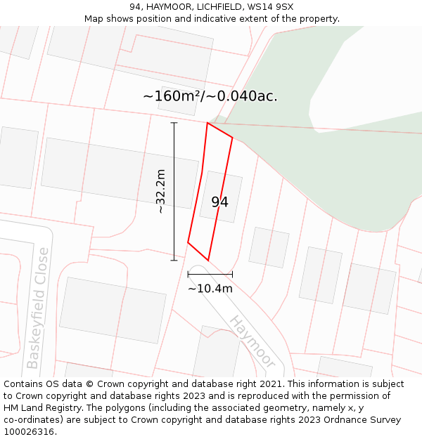 94, HAYMOOR, LICHFIELD, WS14 9SX: Plot and title map