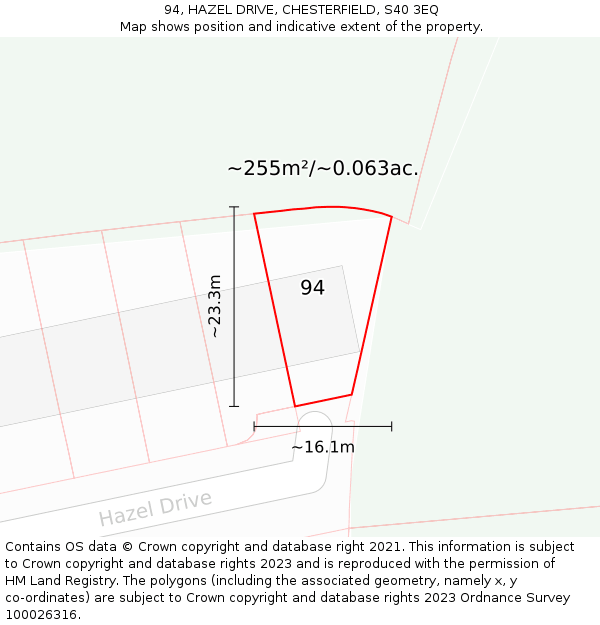 94, HAZEL DRIVE, CHESTERFIELD, S40 3EQ: Plot and title map