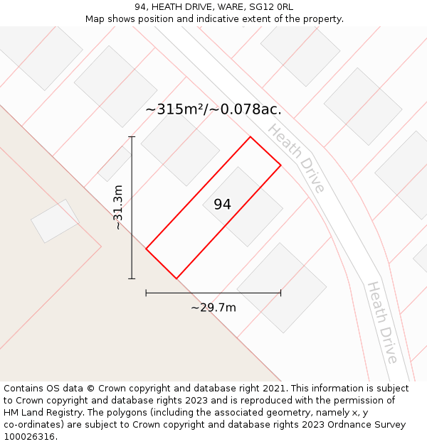 94, HEATH DRIVE, WARE, SG12 0RL: Plot and title map