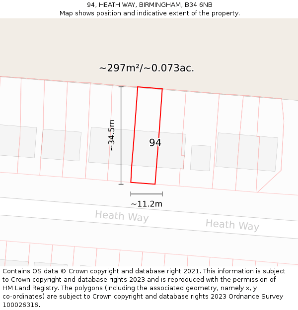 94, HEATH WAY, BIRMINGHAM, B34 6NB: Plot and title map