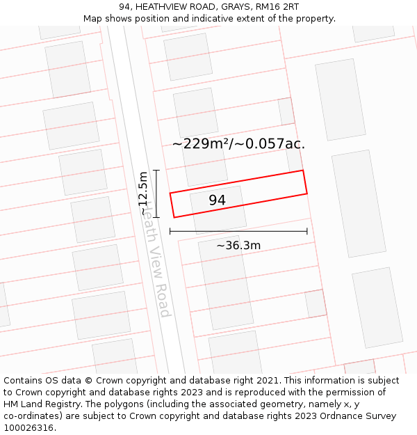 94, HEATHVIEW ROAD, GRAYS, RM16 2RT: Plot and title map