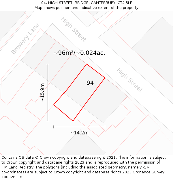 94, HIGH STREET, BRIDGE, CANTERBURY, CT4 5LB: Plot and title map