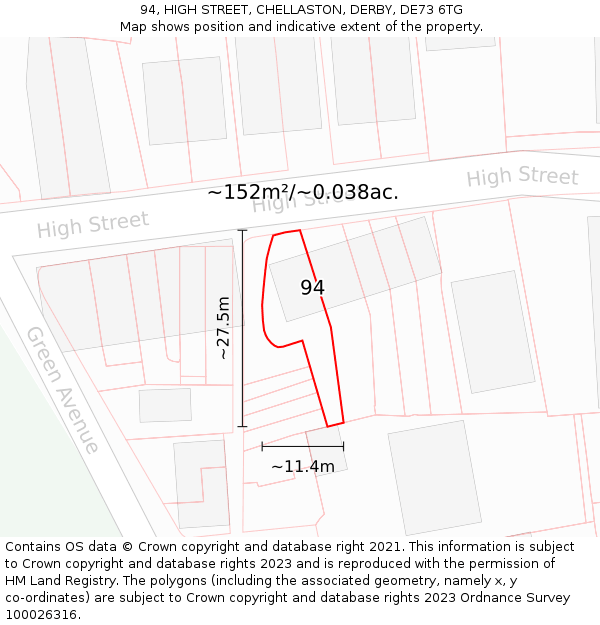 94, HIGH STREET, CHELLASTON, DERBY, DE73 6TG: Plot and title map