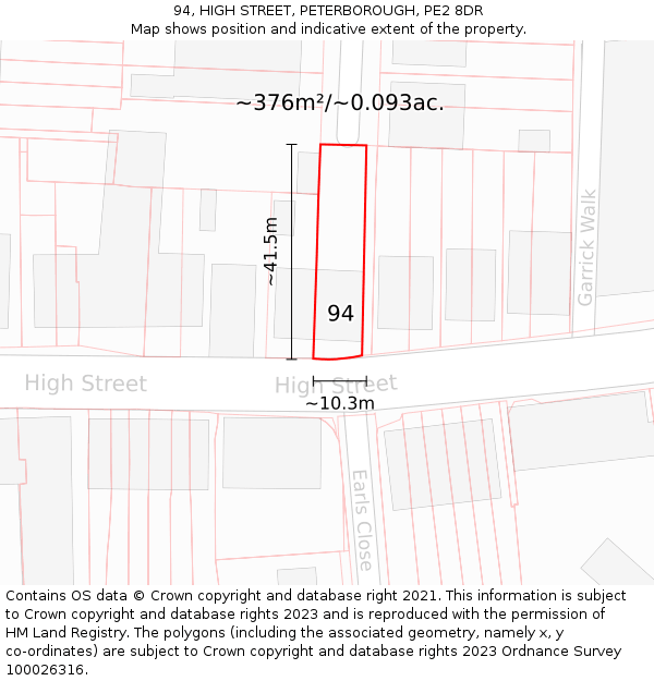 94, HIGH STREET, PETERBOROUGH, PE2 8DR: Plot and title map