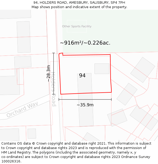 94, HOLDERS ROAD, AMESBURY, SALISBURY, SP4 7PH: Plot and title map