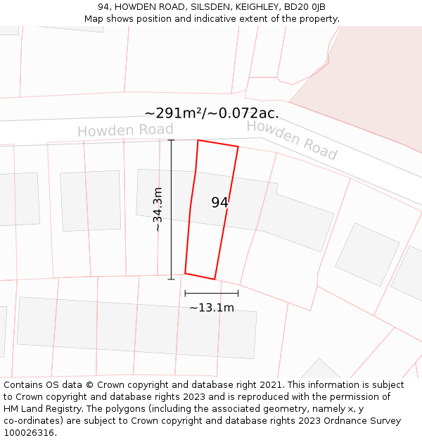 94, HOWDEN ROAD, SILSDEN, KEIGHLEY, BD20 0JB: Plot and title map