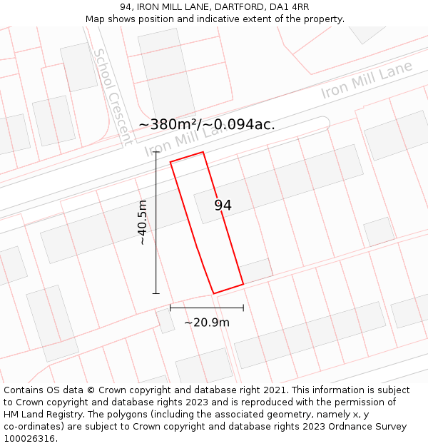 94, IRON MILL LANE, DARTFORD, DA1 4RR: Plot and title map