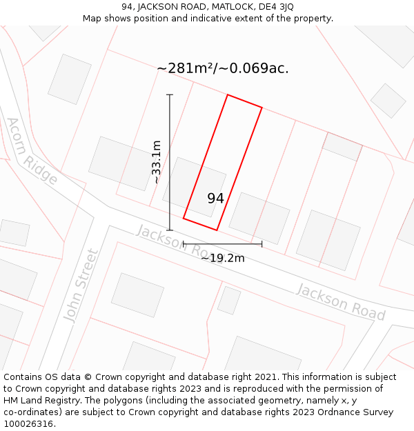94, JACKSON ROAD, MATLOCK, DE4 3JQ: Plot and title map