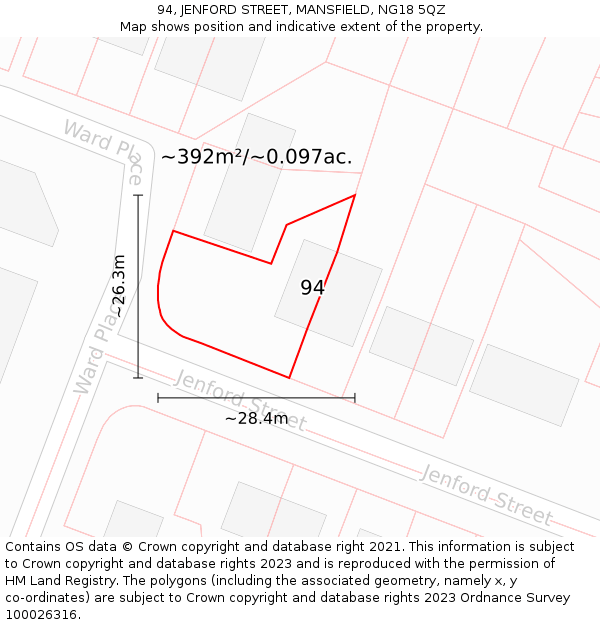 94, JENFORD STREET, MANSFIELD, NG18 5QZ: Plot and title map