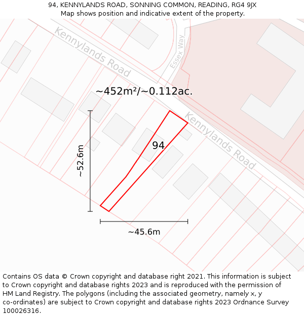 94, KENNYLANDS ROAD, SONNING COMMON, READING, RG4 9JX: Plot and title map