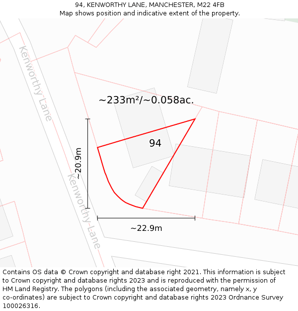 94, KENWORTHY LANE, MANCHESTER, M22 4FB: Plot and title map