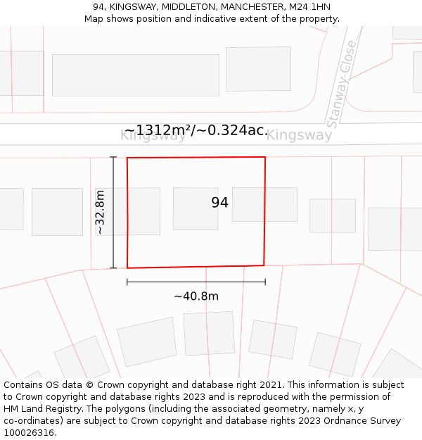 94, KINGSWAY, MIDDLETON, MANCHESTER, M24 1HN: Plot and title map