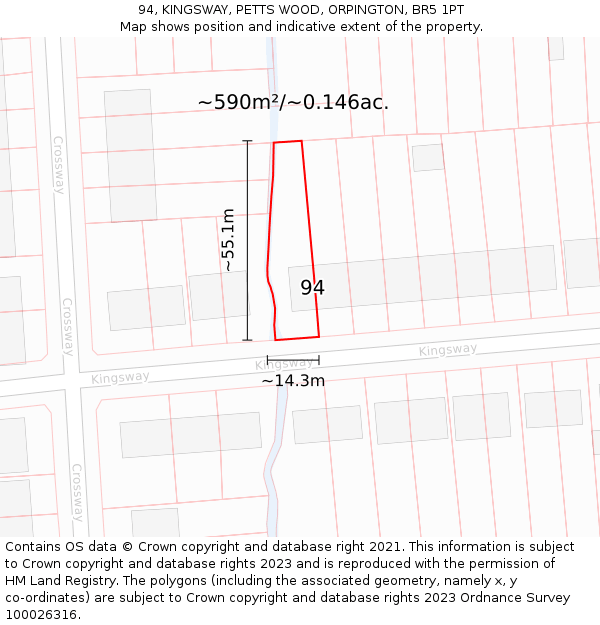 94, KINGSWAY, PETTS WOOD, ORPINGTON, BR5 1PT: Plot and title map