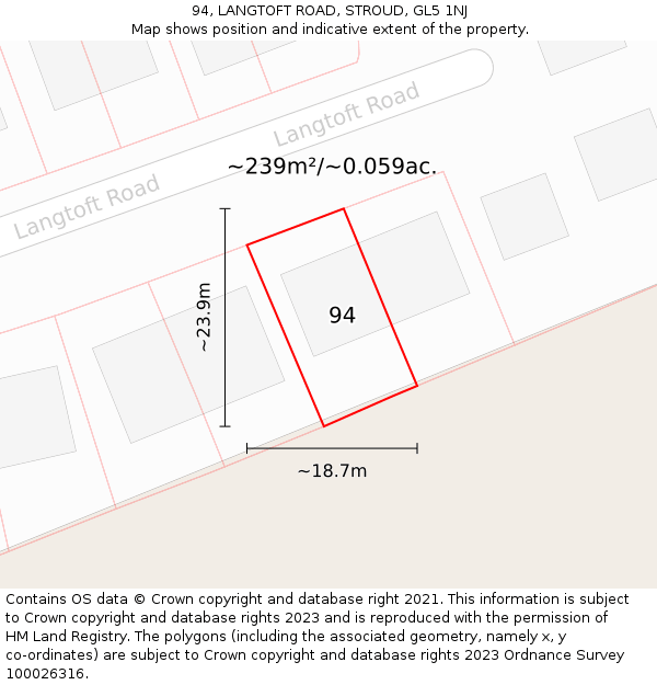 94, LANGTOFT ROAD, STROUD, GL5 1NJ: Plot and title map