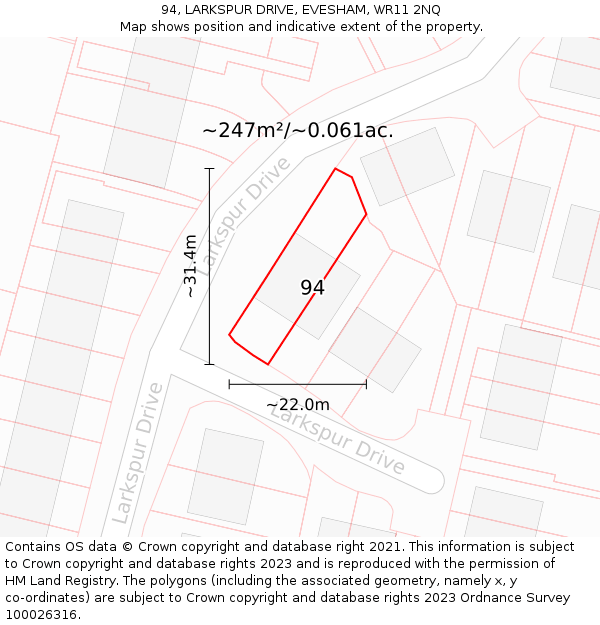94, LARKSPUR DRIVE, EVESHAM, WR11 2NQ: Plot and title map