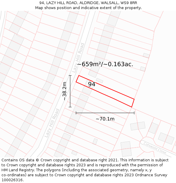 94, LAZY HILL ROAD, ALDRIDGE, WALSALL, WS9 8RR: Plot and title map